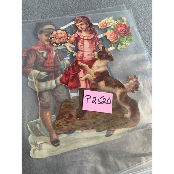 Vintage Victorian Paper Die Cut Set with Children & Dog set of 2 - Picture 10 of 10